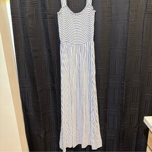 Zara Blue White Striped Smocked Maxi Dress Small Summer Sundress